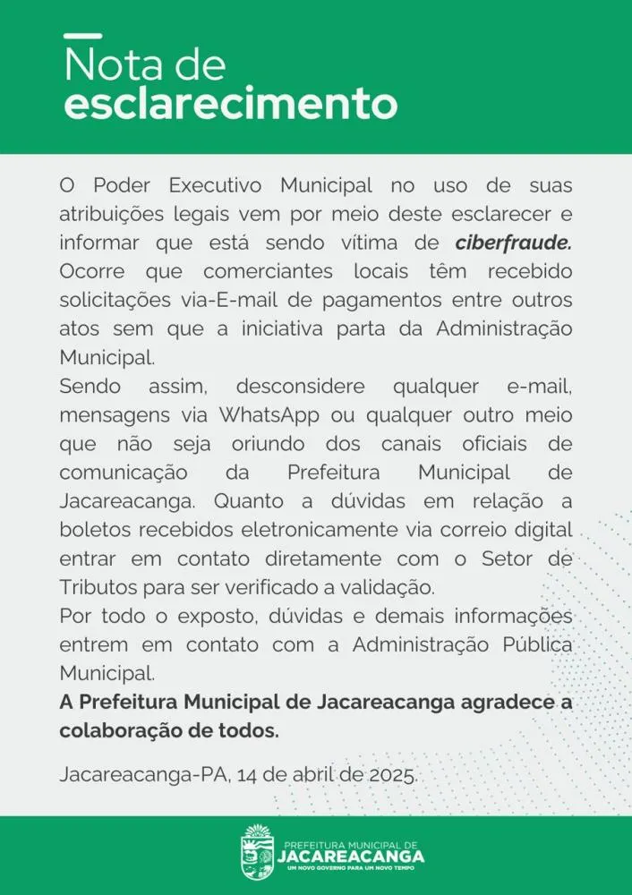 Nota de esclarecimento sobre ciberfraude!